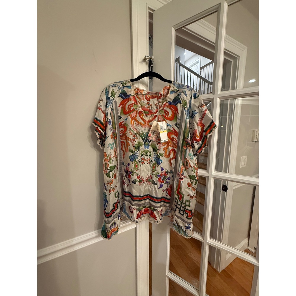 Johnny Was Silk Blend Floral Print Boho Blouse Multi Color C14418-D Womens Med